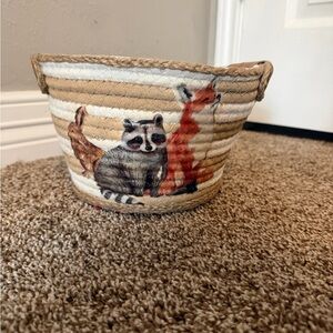 Animal Print Woven Basket - Tan and Cream
